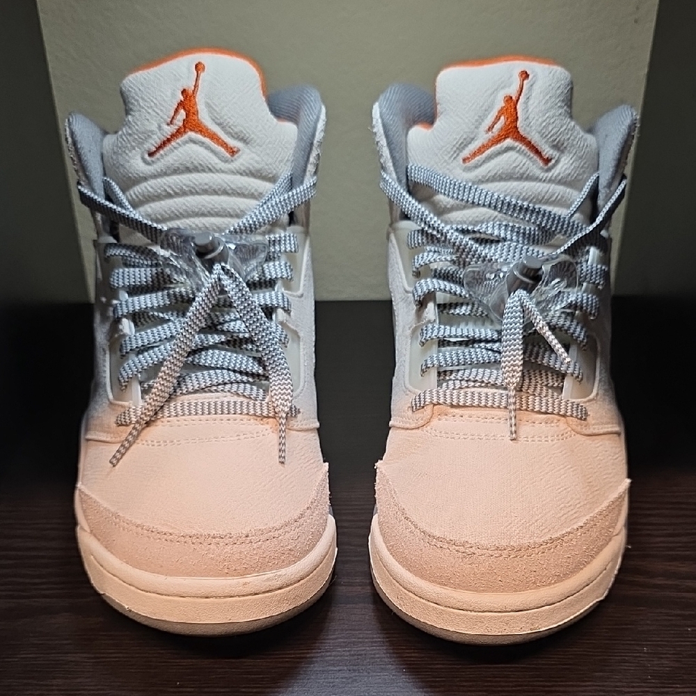 AIR JORDAN RETRO 5 High-Top Sneakers in White & Orange